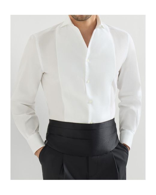 Brunello Cucinelli White Sea Island Cotton Twill Basic Fit Shirt With Point Collar And Pleated Bib And Cuffs for men