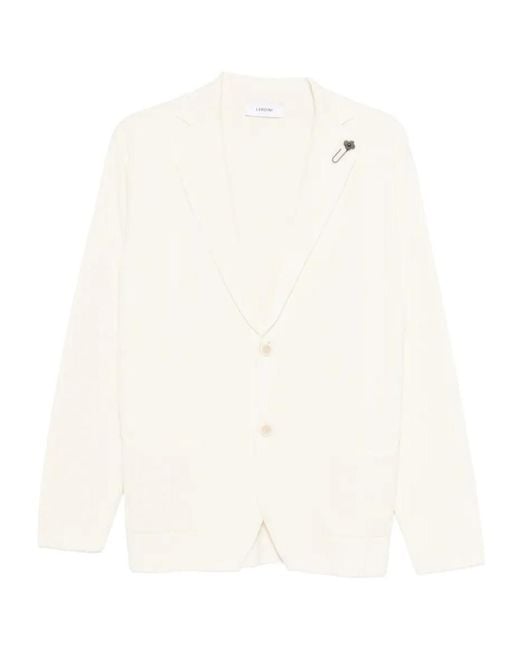 Lardini White Shawl Collar Buttoned Cardigan for men
