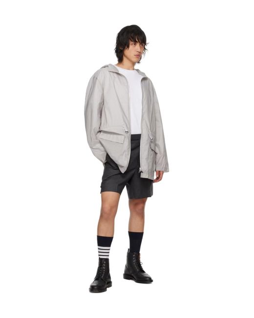 Thom Browne Gray Hooded Zipper Casual Jacket for men