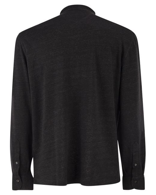 Brunello Cucinelli Black Mandarin-Collar Shirt for men