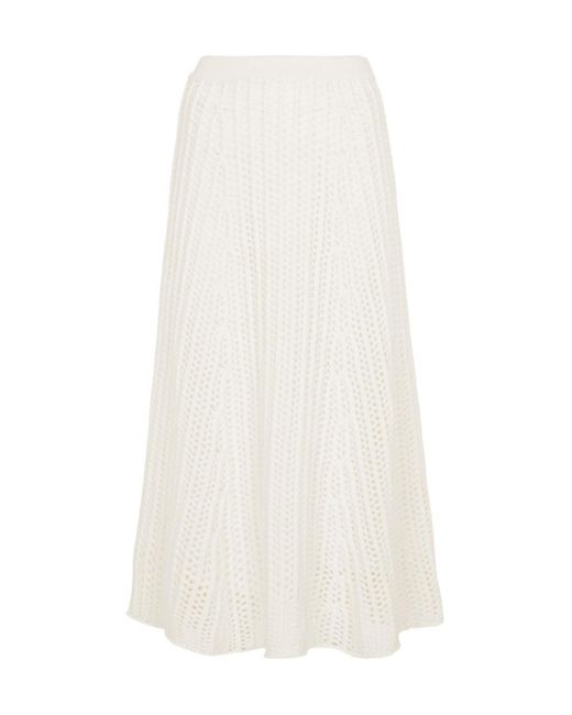 Gabriela Hearst White Pablo Cable Knit Cashmere Midi Skirt