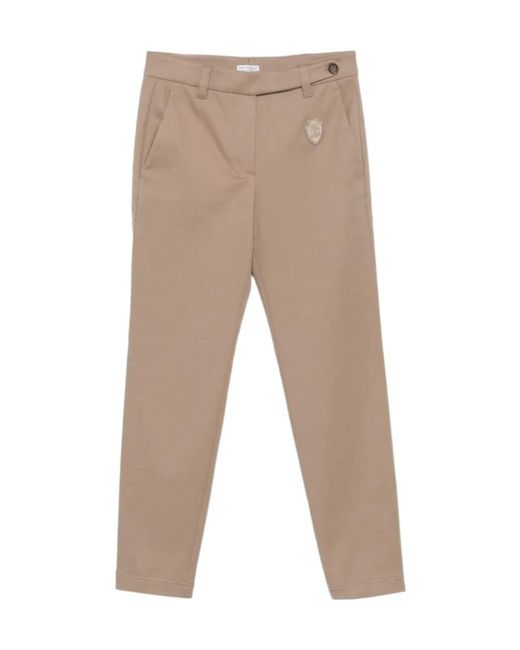 Brunello Cucinelli Natural Logo-Patch Trousers