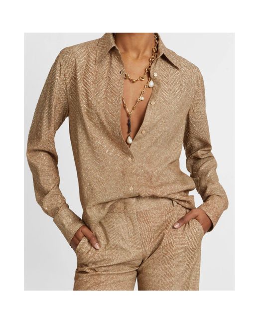 Ermanno Scervino Brown Herringbone-Pattern Long-Sleeve Shirt
