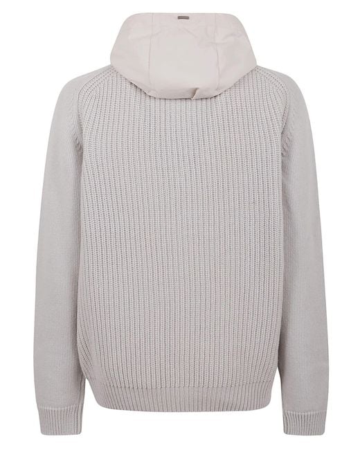 Herno Gray Long-Sleeved Hooded Knitted Jumper for men