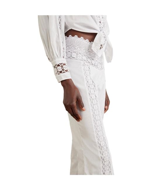 Charo Ruiz White Vianora Lace-Trimmed Flared Trousers