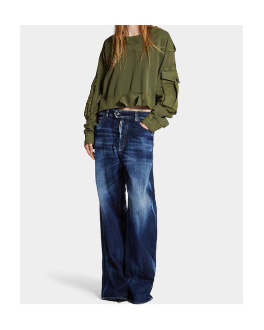 DSquared² Blue Logo-Patch Wide-Leg Jeans