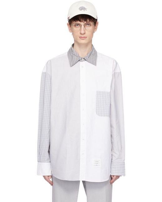 Thom Browne White Logo Patch Panelled Shirt for men