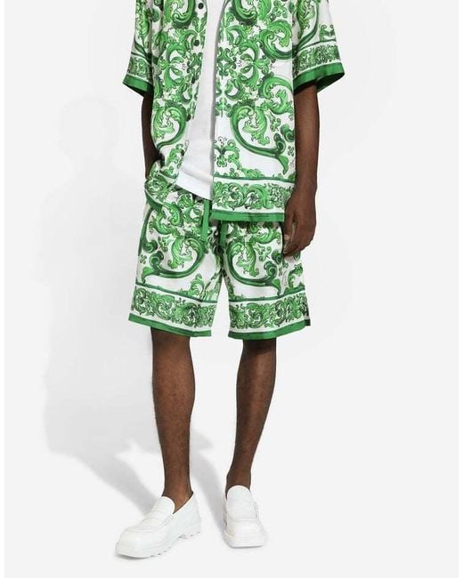 Dolce & Gabbana Green Shorts With 'Majolica' Print for men