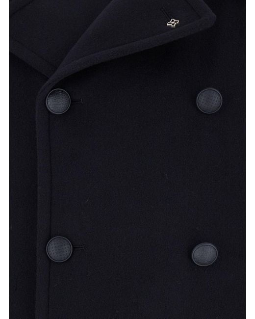 Tagliatore Blue Double-Breasted Coat With Wide Notched Revers for men