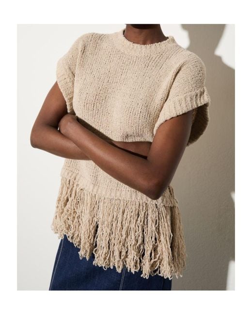 MAX&Co. Natural Tweed Sweater With Tassels