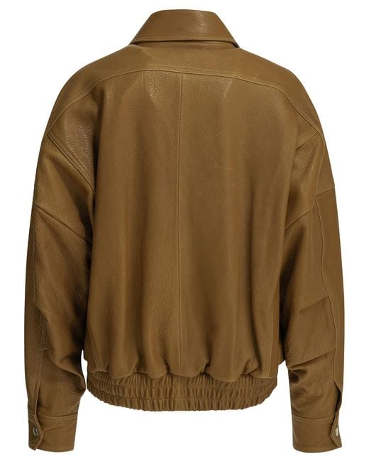 Nour Hammour Green Long-Sleeved Leather Jacket