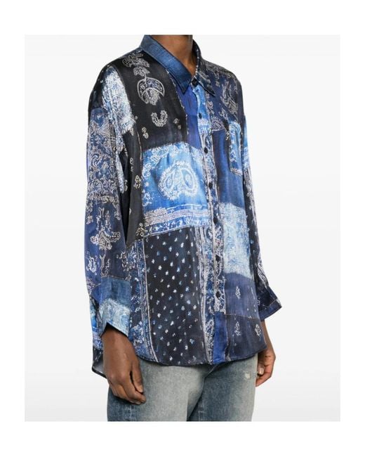 R13 Blue Patchwork Bandana Printed Shirt