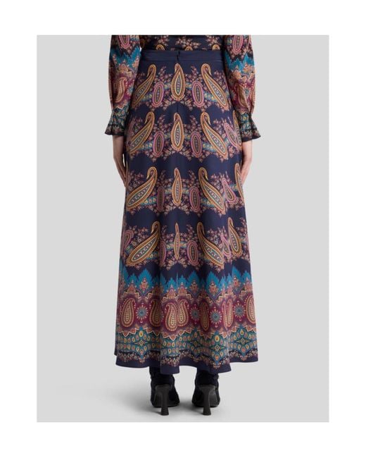 Etro Purple Paisley-Printed Pleated Maxi Skirt