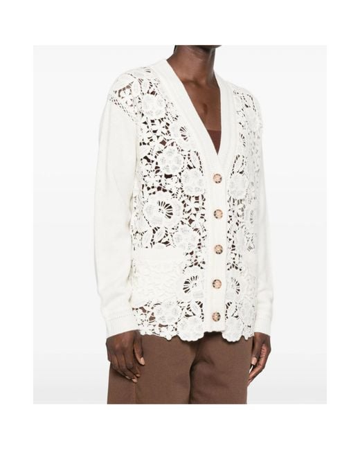 ERMANNO FIRENZE White Lace-Panel Knit Top