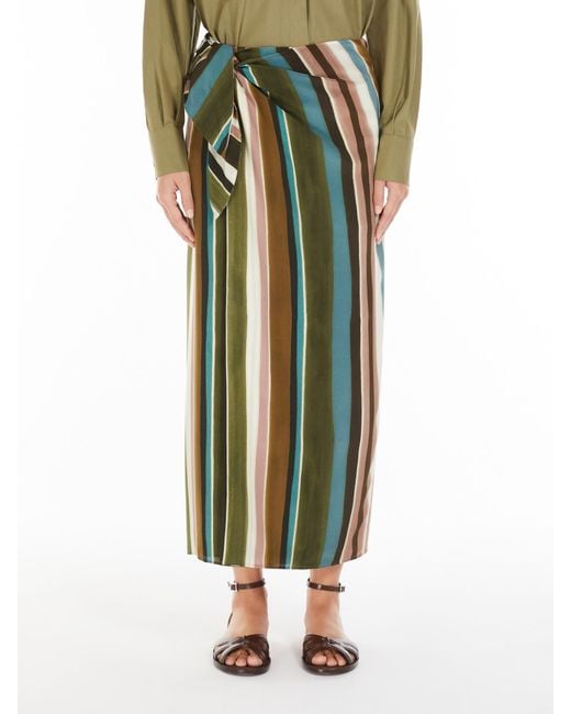 Max Mara Green Patterned Crepe De Chine Pareo Skirt