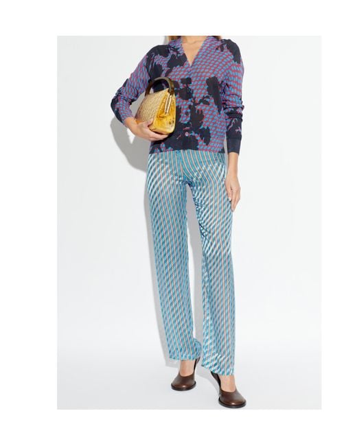 Dries Van Noten Blue Striped Drawstring Pants