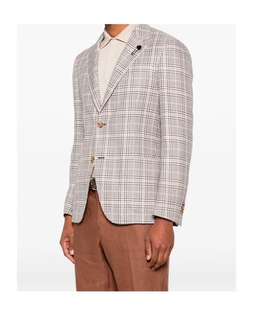 Lardini Natural Checked Single-Breasted Jacket for men