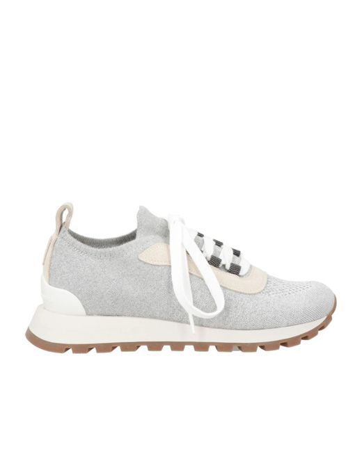 Brunello Cucinelli White Round-Toe Low-Top Sneakers