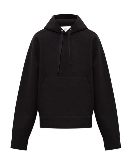 AMI Black Drop-Shoulder Drawstring Hoodie for men