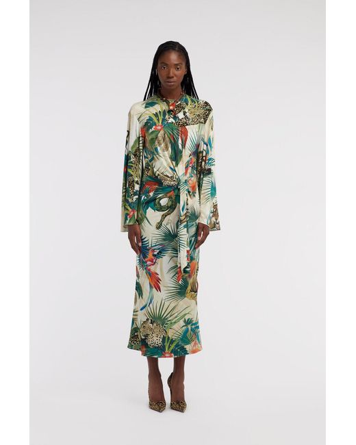 Roberto Cavalli Green Jungle-Print Wrap Dress
