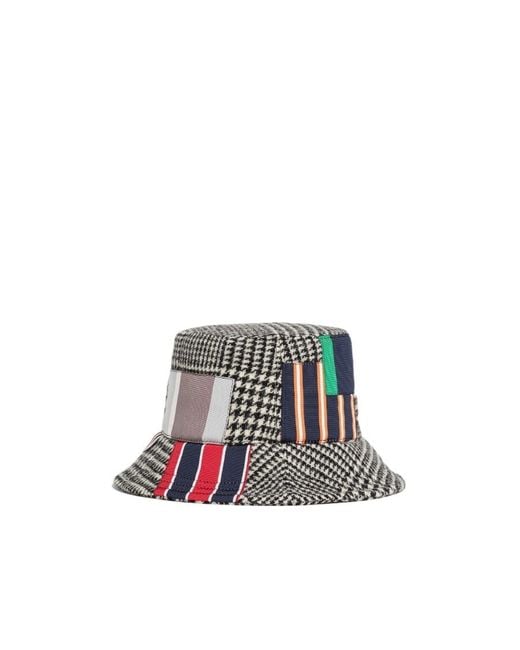 Thom Browne White Patchwork-Detail Bucket Hat for men