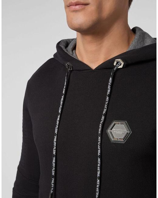 Philipp Plein Black Logo Details Hooded Hoodie for men