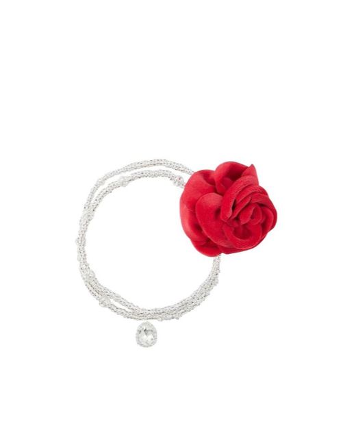 Magda Butrym Red Floral-Appliqué Embellished Necklace