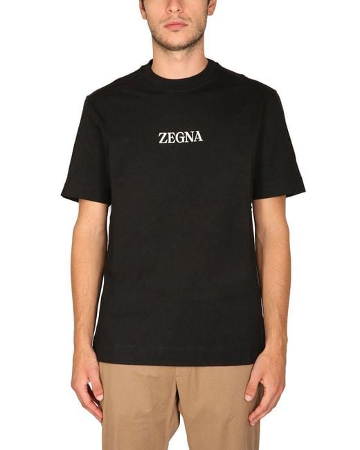 Zegna Black Logo Round-Neck T-Shirt for men