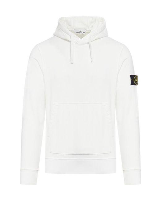 Stone Island White Logo Patch Drawstring Hoodie for men