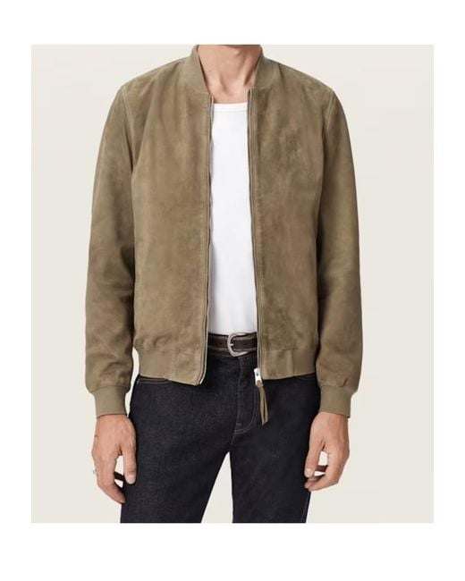 AllSaints Green Long-Sleeved Suede Bomber Jacket for men