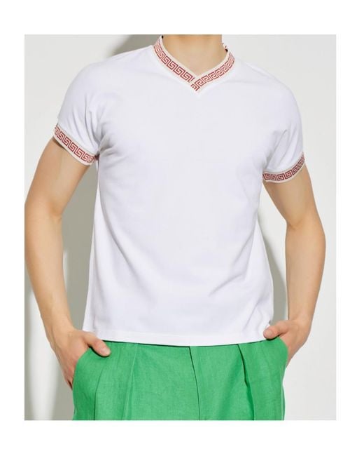 Versace White Greca Trim V-Neck T-Shirt for men