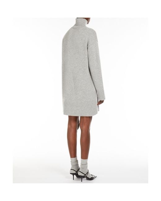 Max Mara Gray Wool And Cashmere Polo-Neck Dress
