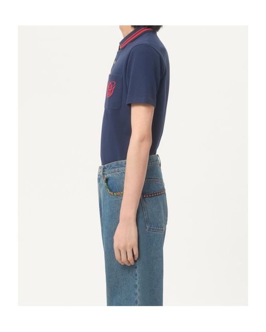 Valentino Blue Cotton Piqué Polo Shirt With Vg Embroidery for men