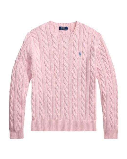 Polo Ralph Lauren Pink Logo Embroidered Cable-Knit Jumper for men