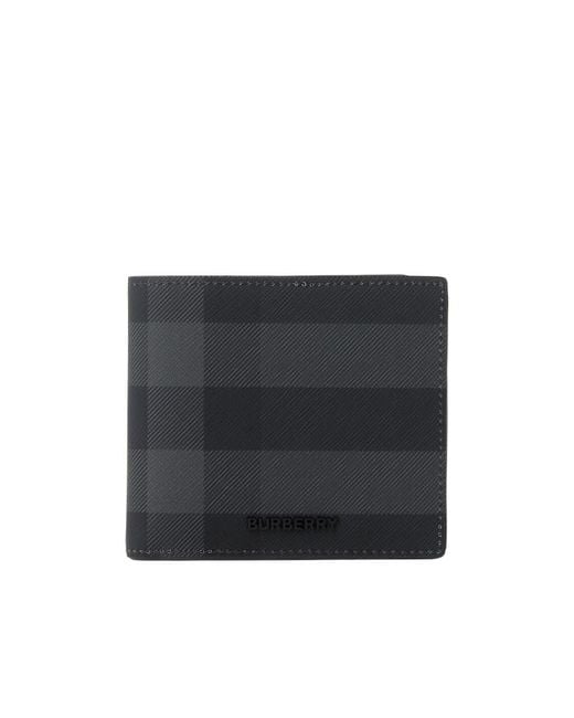 Burberry Black Logo Plaque Checked Wallet for men