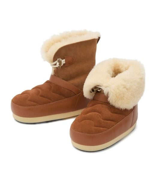 Moon Boot Brown Quilted Round-Toe Ankle Boots