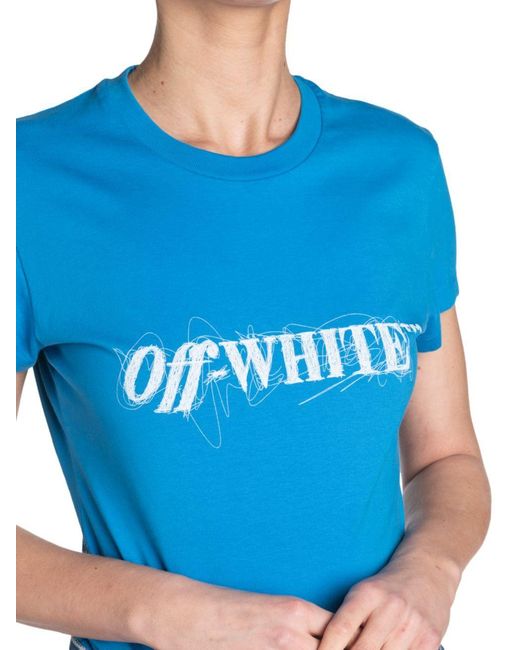 Off-White c/o Virgil Abloh Blue Crewneck Logo Detailed T-Shirt
