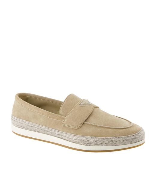 Prada White Round Head Loafer Shoes for men