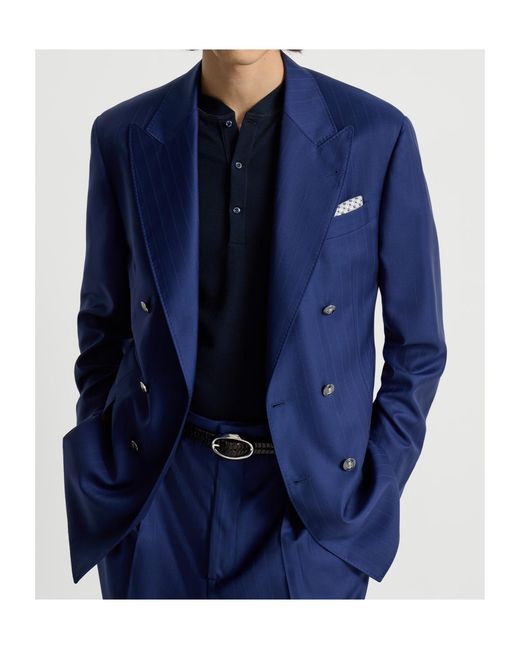Brunello Cucinelli Blue Chalk-Stripe Blazer for men