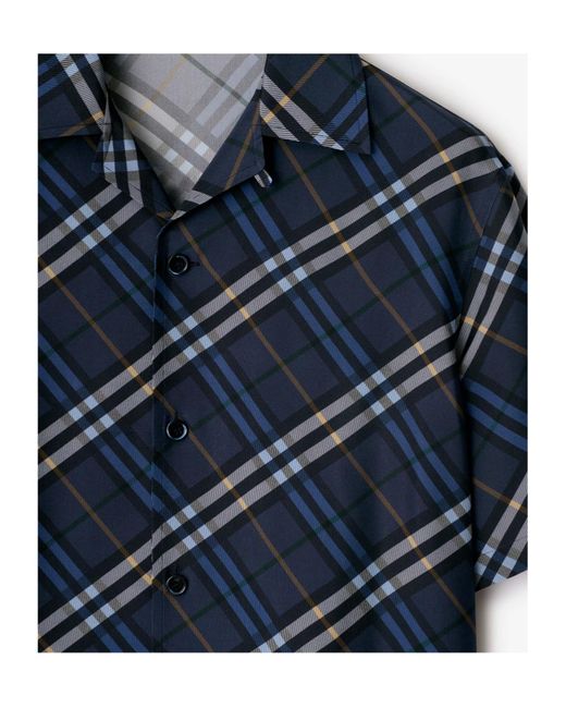 Burberry Blue Checked Silk Shirt for men