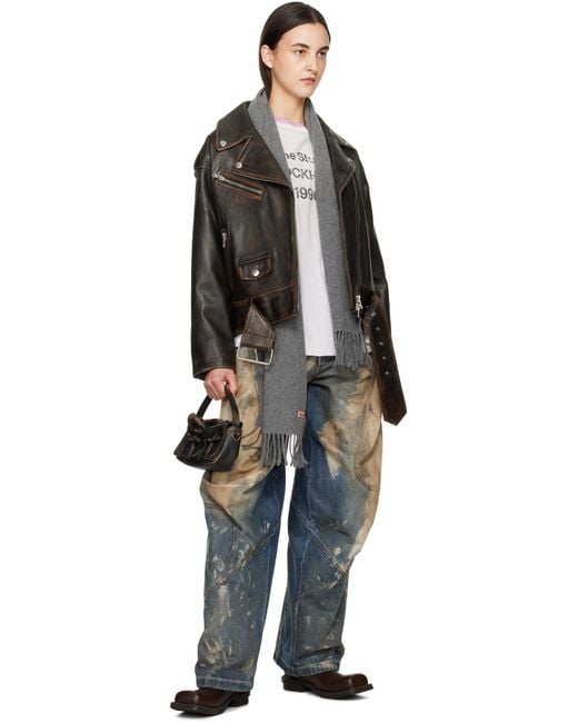 Acne Gray Logo Patch Fringed-Edge Scarf for men