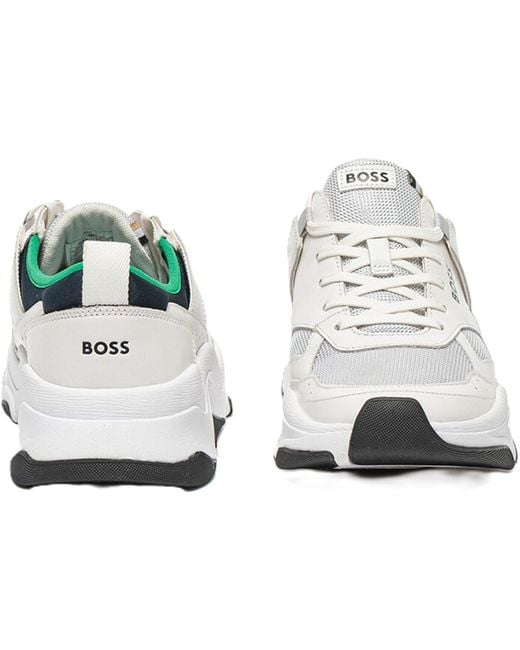 Boss White Solid Color Sneakers for men