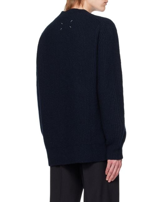 Maison Margiela Blue High-Neck Long-Sleeved Knitted Pullover for men