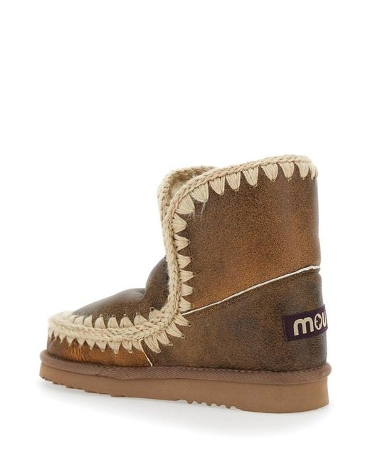 Mou Brown Stitched Trim Slip-On Ankle Boots