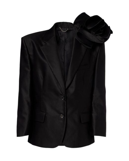 Magda Butrym Black Floral-Applique Cotton Blazer
