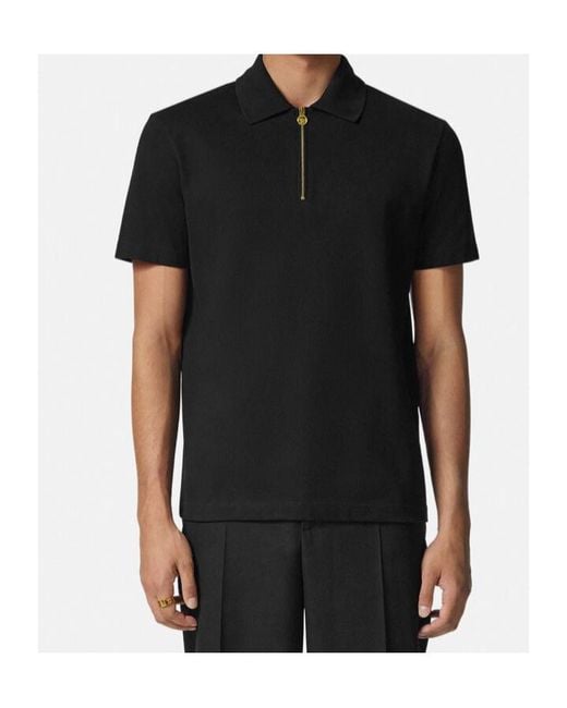 Versace Black 1/4 Zipped Short-Sleeved Polo Shirt for men