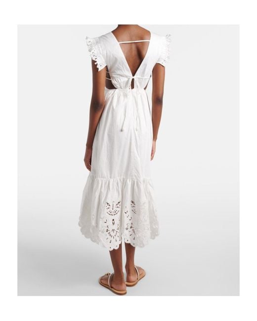 Farm Rio White Broderie Anglaise Cotton Midi Dress