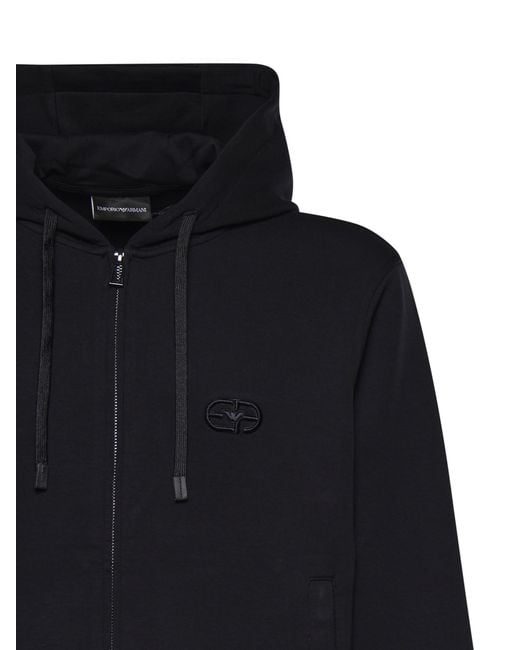 Emporio Armani Blue Zip-Through Logo Hoodie for men