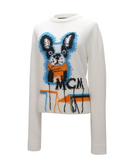 MCM White Round Neck Long-Sleeved Sweater