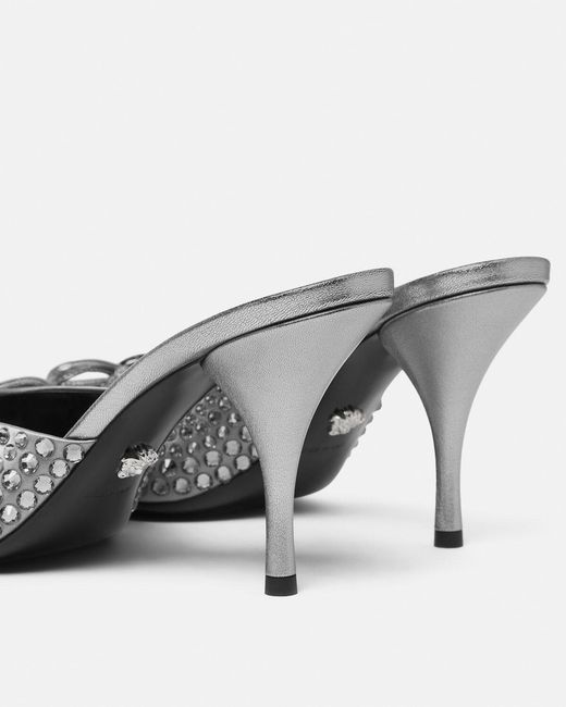 Versace White Opera Bow Embellished Mules